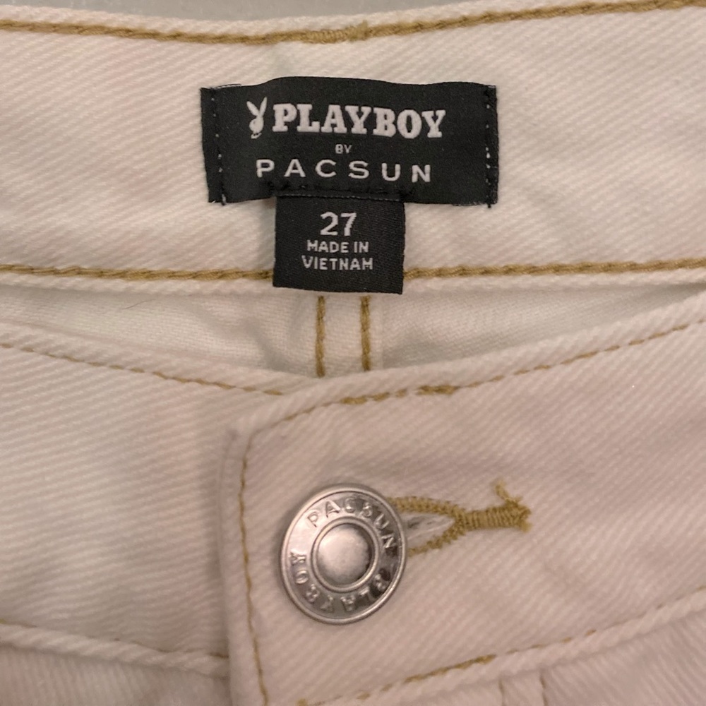Playboy by pacsun white cutout ultra high waisted slim fit jeans!